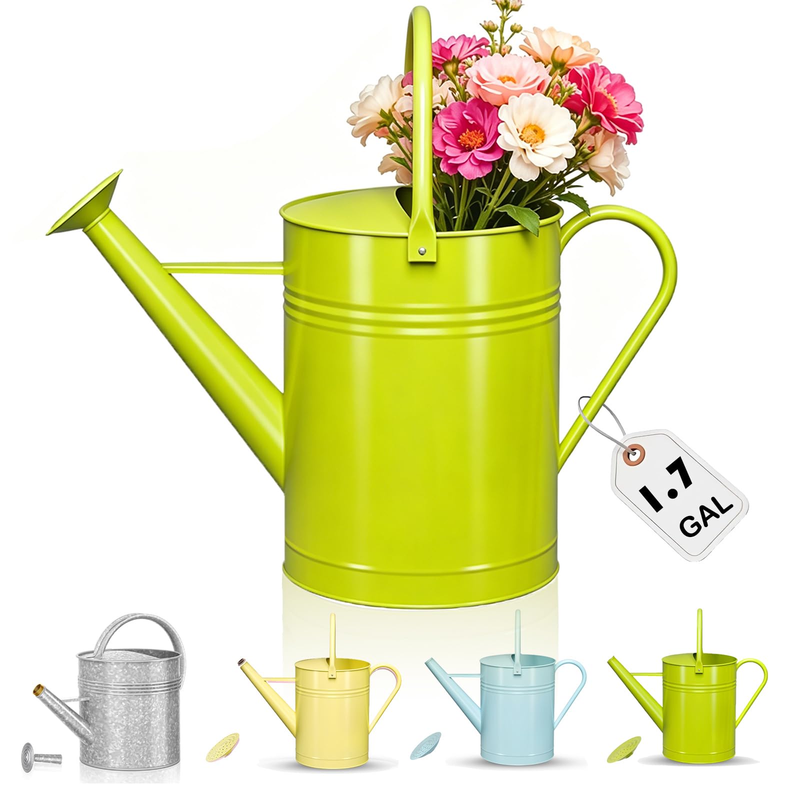 Photo 1 of 1.7 Gallon Metal Watering Can with Removable Spout, Durable Galvanized Steel Water Can for Indoor Outdoor Garden Plants (Green)