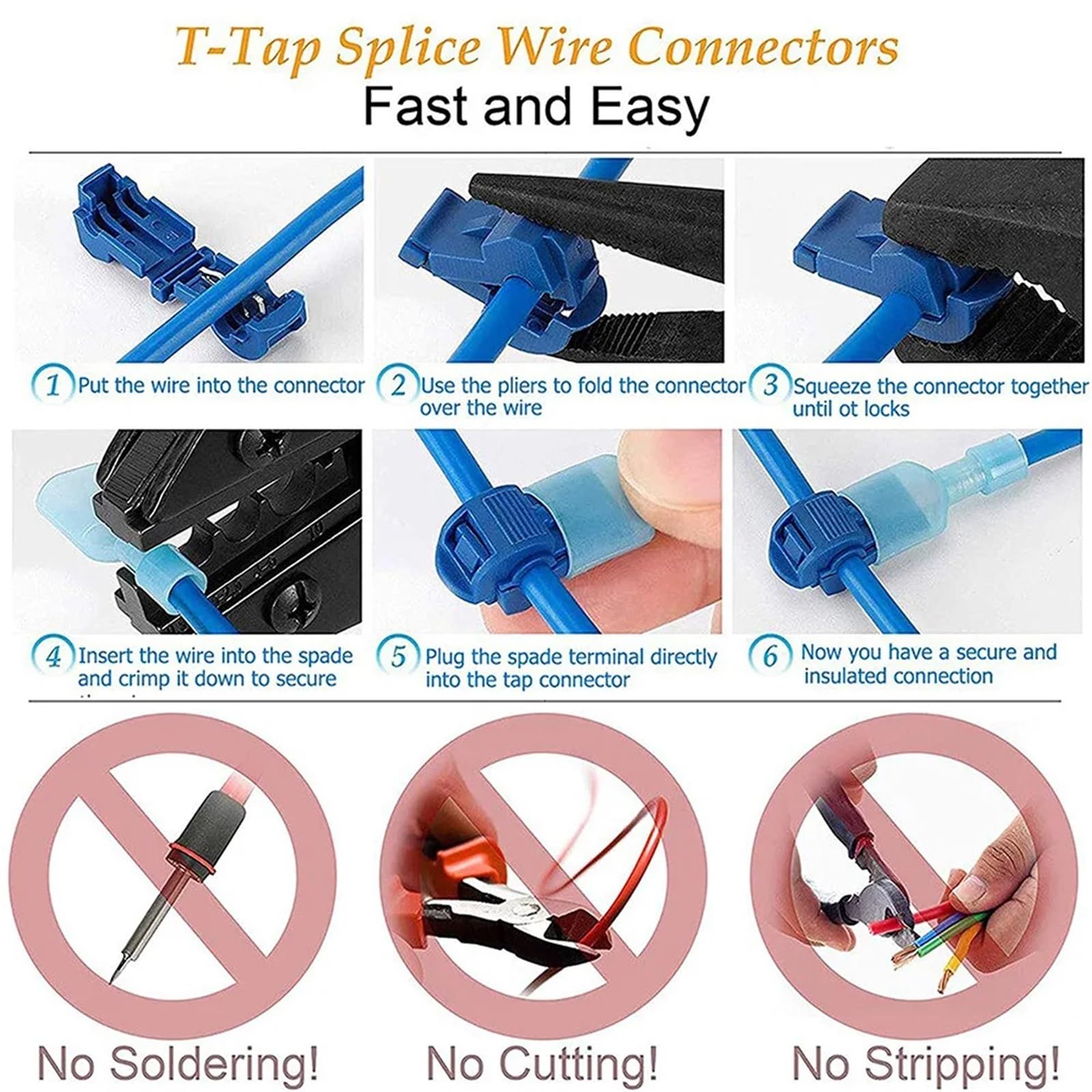 Cosses à sertir isolées, connecteurs de fils, kit dérivation en T, dérivations câbles électriques déconnexion rapide(480PCS with pliers)