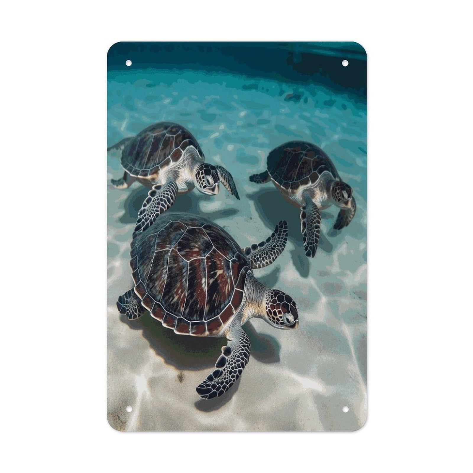 LDGSUPH Sea Turtles Wall Art Prints Folded Edge Iron Sheet Painting with Holes for Wall Prints Decorative Picture Metal Signboard Decor Painting for Outdoor Indoor Wall Decor