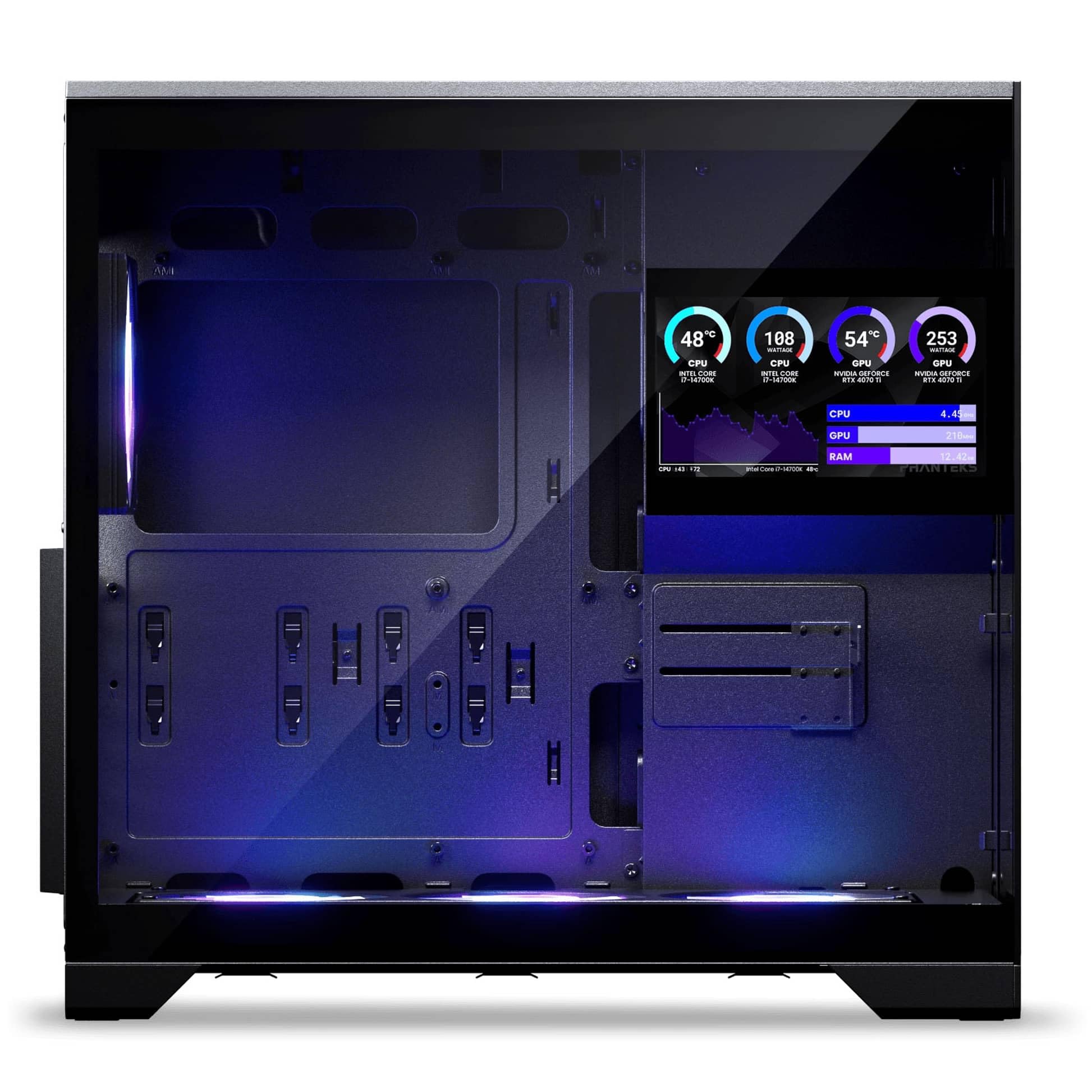Phanteks XT V5 LCD PC-Gehäuse Midi-Tower ATX Tempered Glass | Schwarz, 7-Zoll-LCD, Showcase-Design, seitliche Luftzufuhr, 360-mm-Radiator-Support, RGB-Lüfter