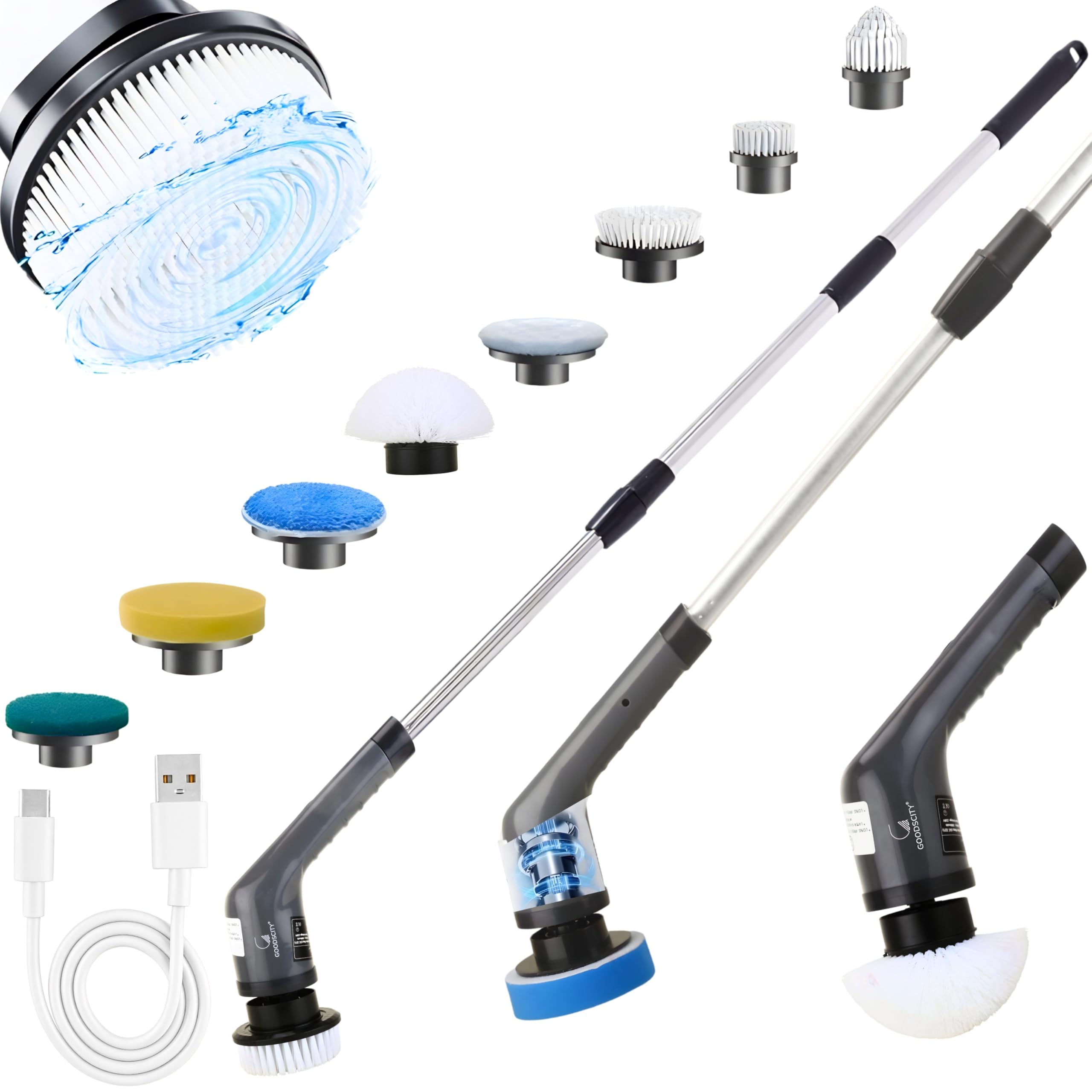 Goodscity 9 in 1 Electric Spin Scrubber Mop Brush| Multi Purpose Cleaning for Home| Clean Glass,Floor,Tiles,Bathroom| Replaceable Brush Heads| Rechargeable|2 Speed |Dark Grey|1 Yr Warranty| GC221-image-35