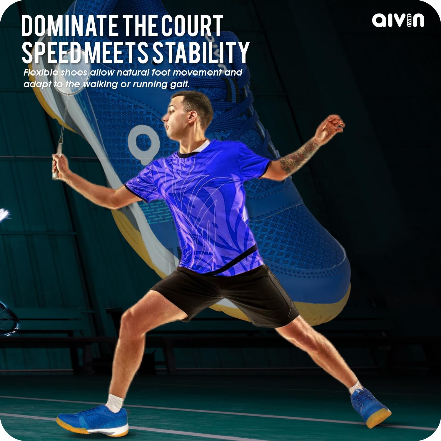 AIVIN Attract Badminton Shoes | Badminton Shoes | Men Non Marking Shoes for Badminton | Anti Skid Breathable Sports Shoes (Blue, UK Footwear Size System, Adult, Men, Numeric, Medium, 5) 2