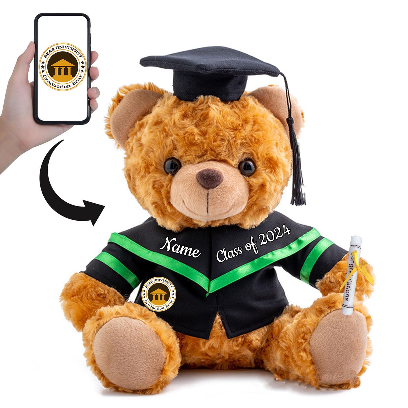 ADORSUN Personalised Graduation Teddy Bear 2024, Graduation Gifts for Him & Her with Text+Photo, Graduation Bear as Personalised Graduation Gifts for Girls/Boys Graduation Day 2024 (8-IN-Text+Image)