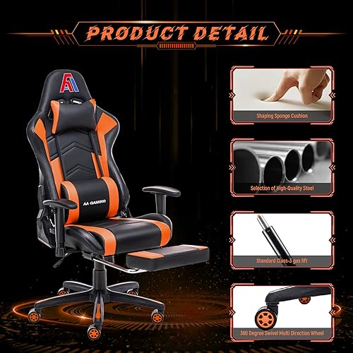 Miniatura 6 de AA Products - Silla ergonómica para videojuegos, silla ergonómica de carreras de computadora con respaldo alto, silla de oficina ajustable con