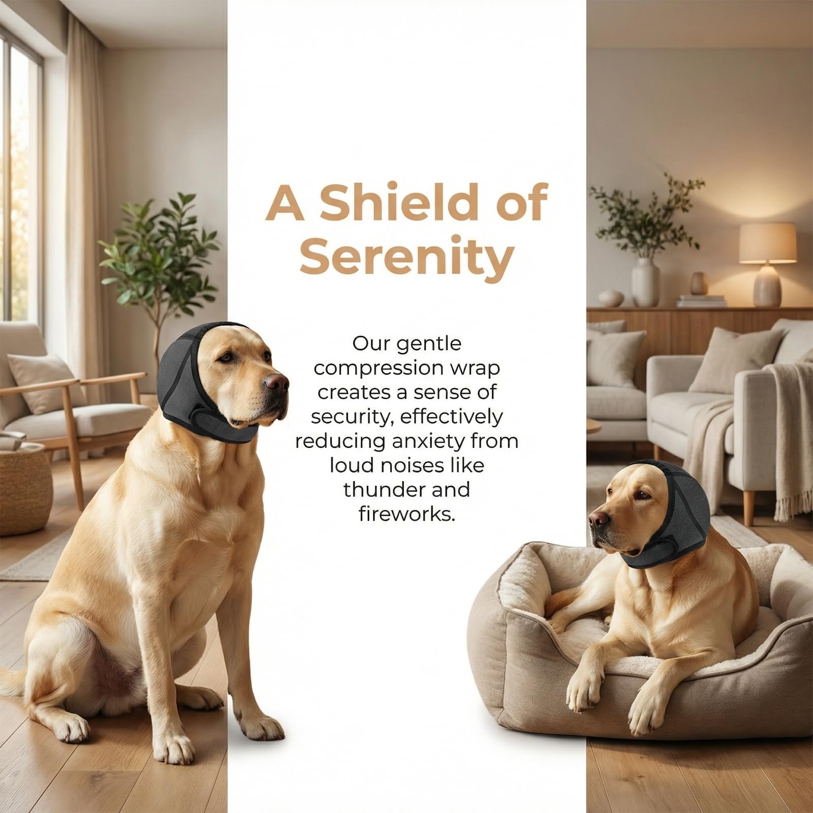 Naapesi Paraorecchie per Cani Antirumore - Fascia Elastica Calmante per Cani Contro Ansia, Fuochi d'Artificio e Tuoni - Protezione Orecchie per Bagno, Toelettatura e Inverno (Grigio) (M)