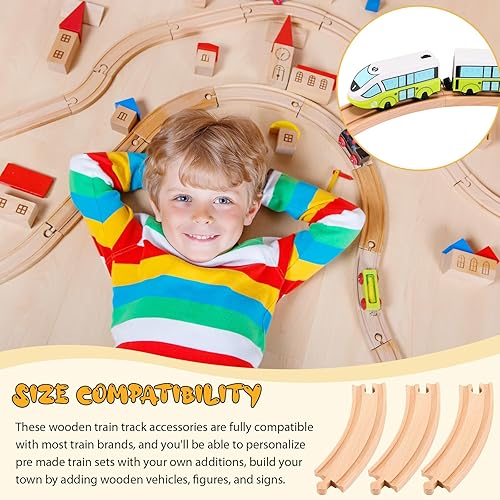 Miniatura 4 de Liliful Paquete de 8 paquetes de expansión de vías de tren de madera, compatibles con la mayoría de las vías de tren, vías de tren de 6 pulgadas