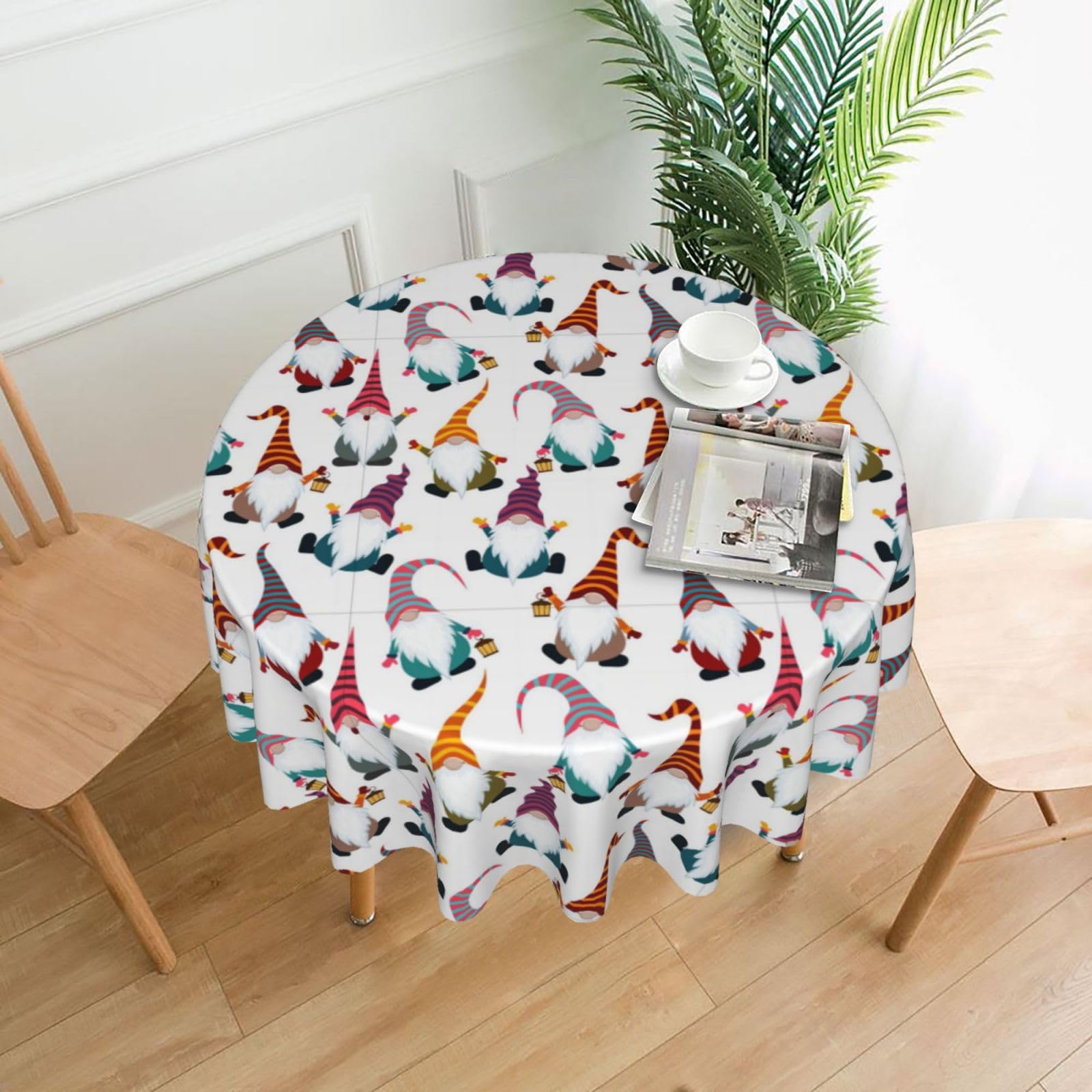 YYHWHJDE Xmas Funny Gnomes Prints Round Decorative Tablecloth 60in – Elevate Your Dining Space with this Elegant Throw for Everyday Charm & Special Occasions