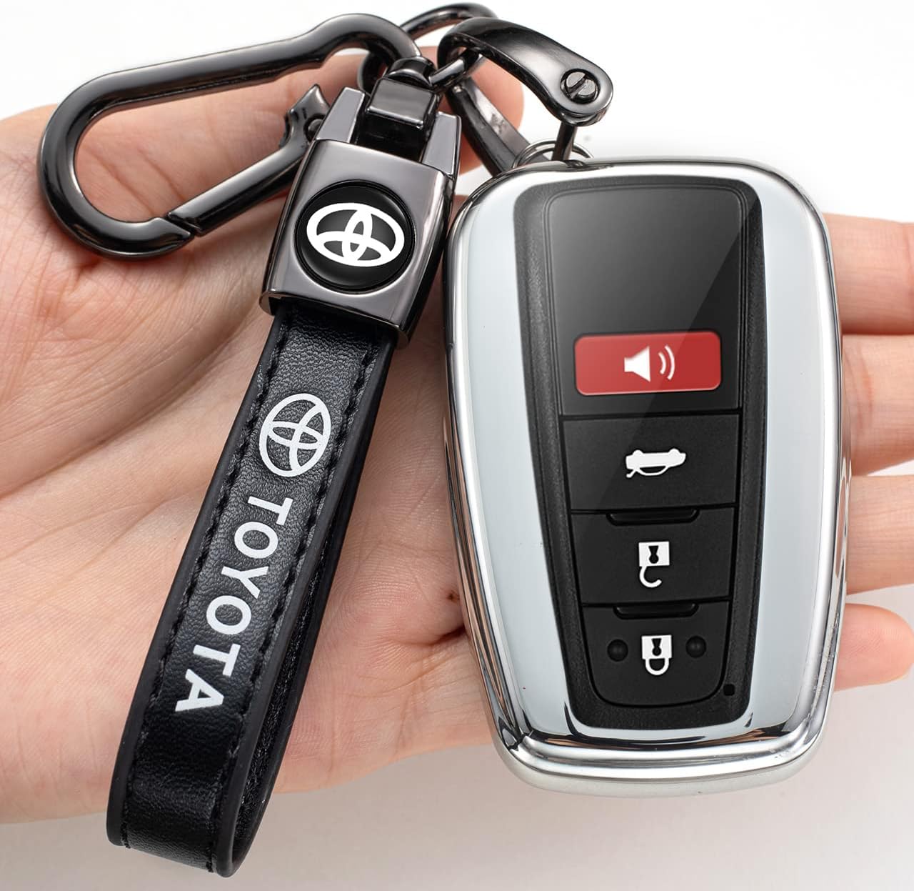 Genuine Leather Key Chain Suit for Toyota Avalon, Camry, Prius,Avalon Corolla RAV5 Highlander Keychain Keyring Family Present for Man and Woman,Accessories : Automotive