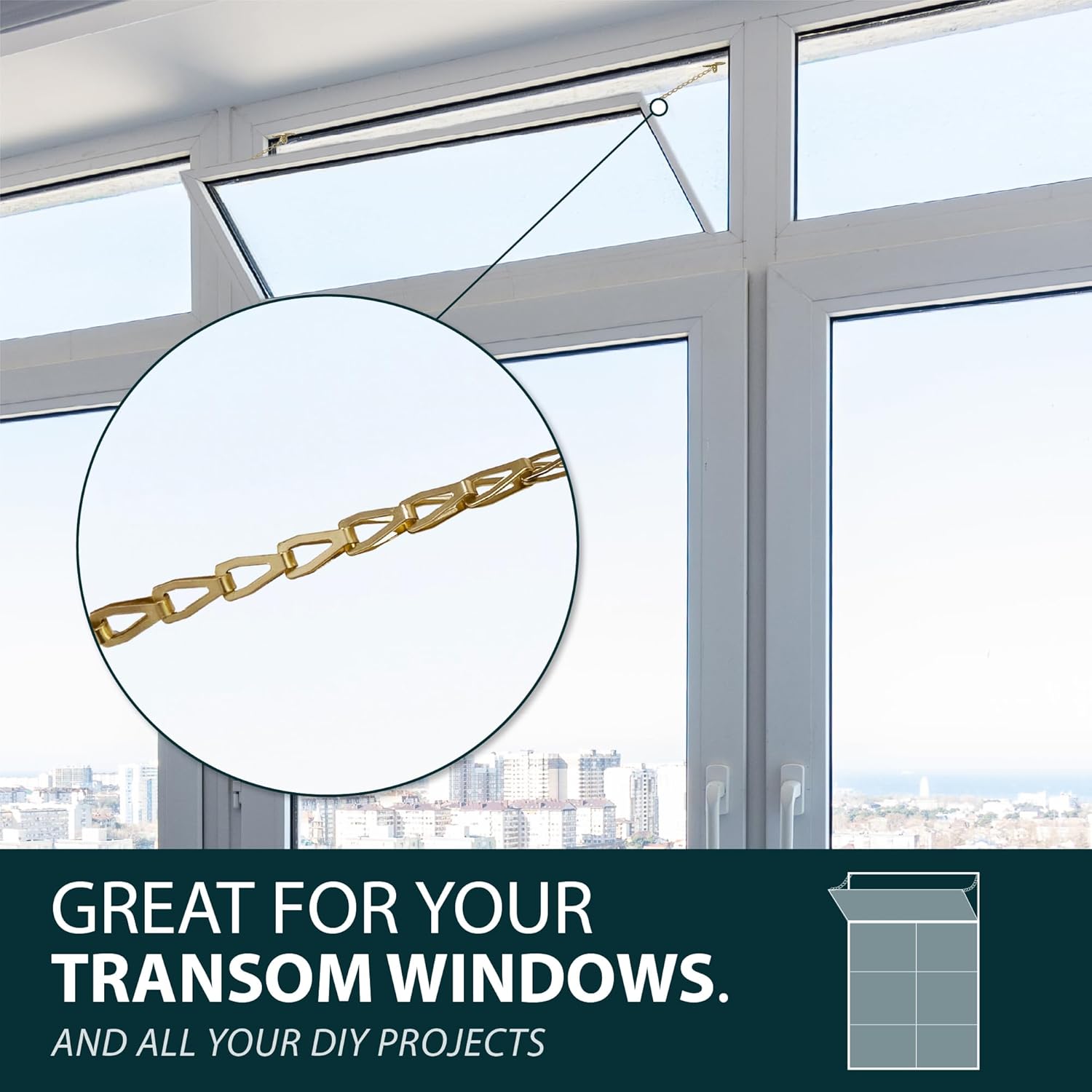 MEGA HANDLES Transom Door Chain 12-Inch, Door Chain Stopper for Transom Windows, Cabinet Door Restraint, Chain Lid Support, Durable Transom Window Hardware for Enhanced Safety - Satin Brass