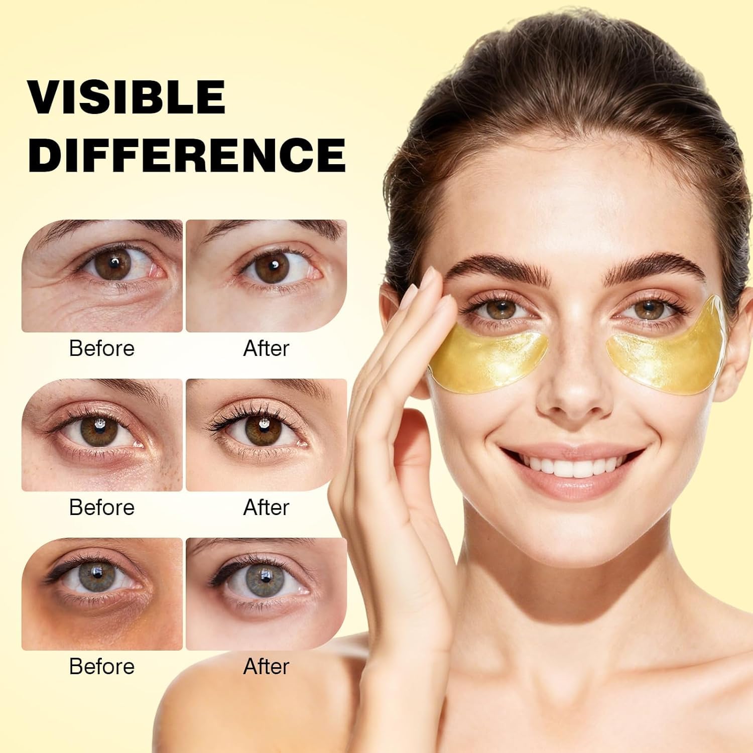 Juland Under Eye Patches 60PCS, 24K Gold Collagen Eye Mask for Puffy Eyes & Dark Circles, Hydrating Eye Pads with Hyaluronic Acid, Vitamin C & Castor Oil, Anti-Aging Under Eye Treatment to Smooth Fine Lines in use