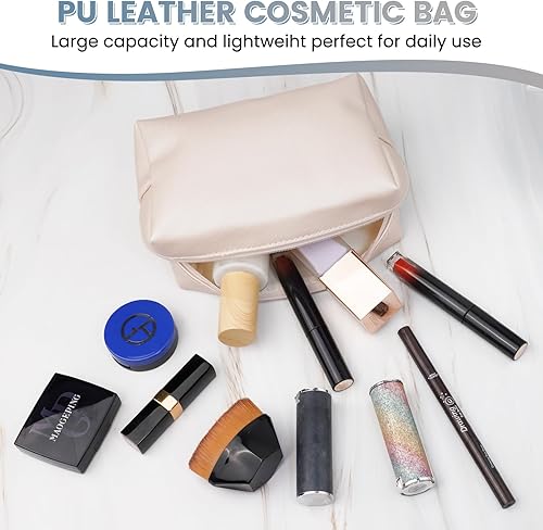 Miniatura 4 de Bolsa de viaje cosmética de cuero PU, 2 piezas beige., Portátil