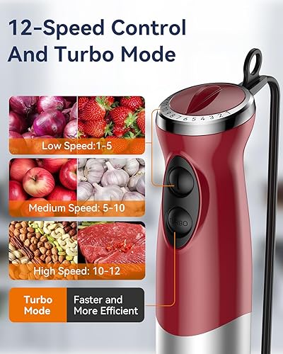 Miniatura 4 de Batidora de inmersión de mano de 1000 W, 5 en 1, con cable, para cocina, con 12 velocidades, sin BPA, vaso de mezcla, picador, batidor, espumador de