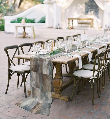 Miniatura 5 de Marble Cloud Chiffon Table Runner 55 Inches Long, Voile Sheer Tulle Runner for Rustic Wedding Reception Bridal Shower Decorations Birthday Party,