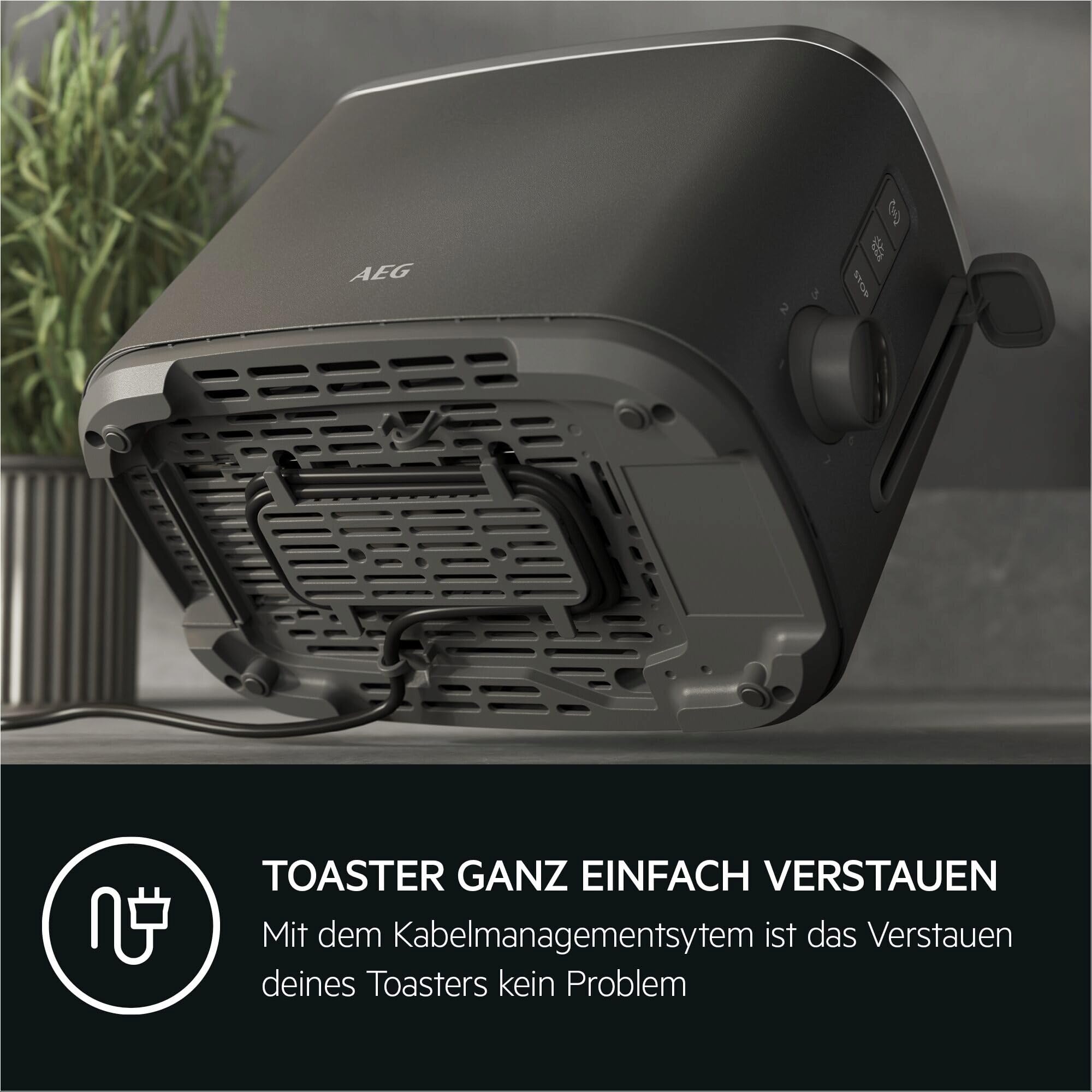 AEG Toaster Deli 5, 7 Toasteinstellungen, Countdown-Timer, Stopp-, Auftau-, Aufwärmknopf, Automatische Zentrierung, Cool-Touch-Gehäuse, 2 Breite Schlitze, Krümelschublade, Anthrazit, T5-1-4AN