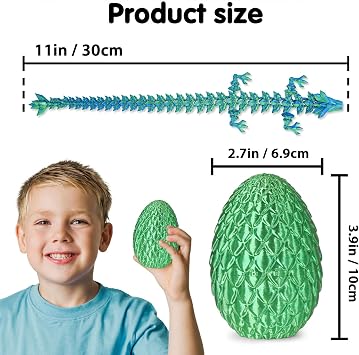 Surprise Dragon Egg with Dragon Inside – Gifts for Kids and Adults, 3D Printed Fidget Toy, Ideal for Christmas, Easter, Birthdays, Fun Desk Décor and Stress Relief(Christams Green, Small)