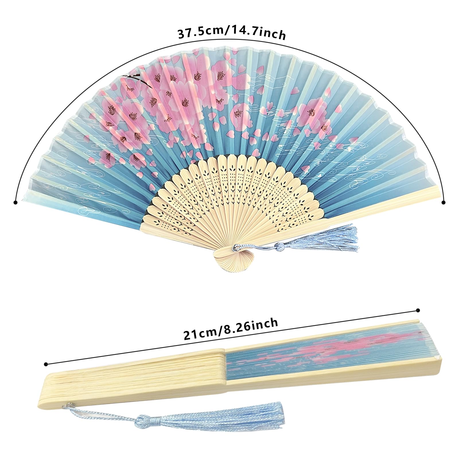 Set 6 Ventagli Pieghevoli In Bambù E Seta - Stile Cinese, Per Matrimoni, Danza, Decorazione, Bianco - Foto 3