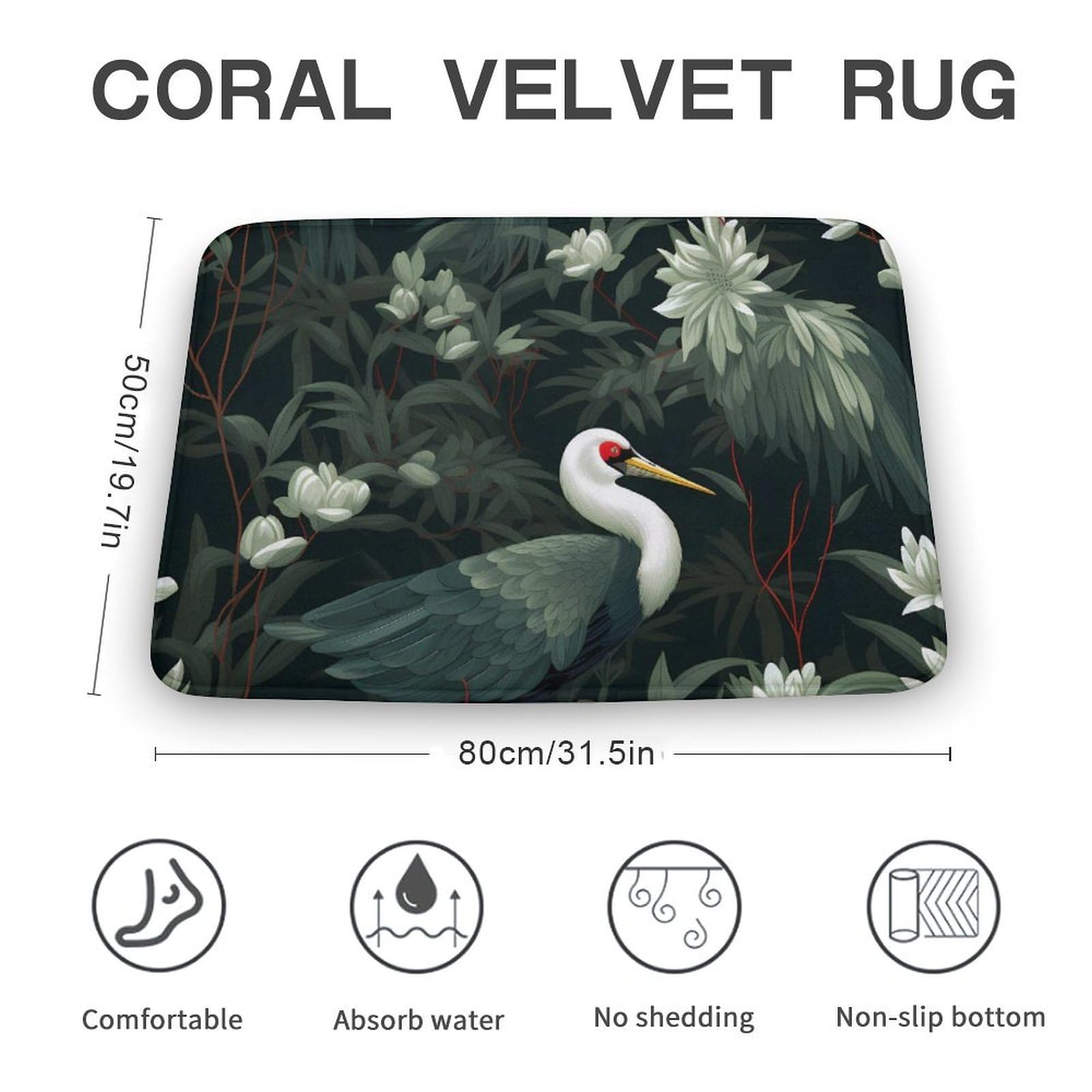 Bird Coral Velvet Rugs Non-Slip Bathroom Rugs Soft Kitchen Rug Floor Carpet for Home Decor 19.7
