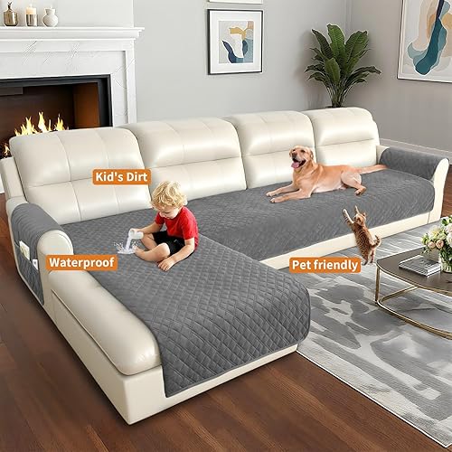 Miniatura 5 de Arfntevss Fundas impermeables para sofá modular en forma de L para sofá seccional lavable, funda de sofá de terciopelo para perros y mascotas en