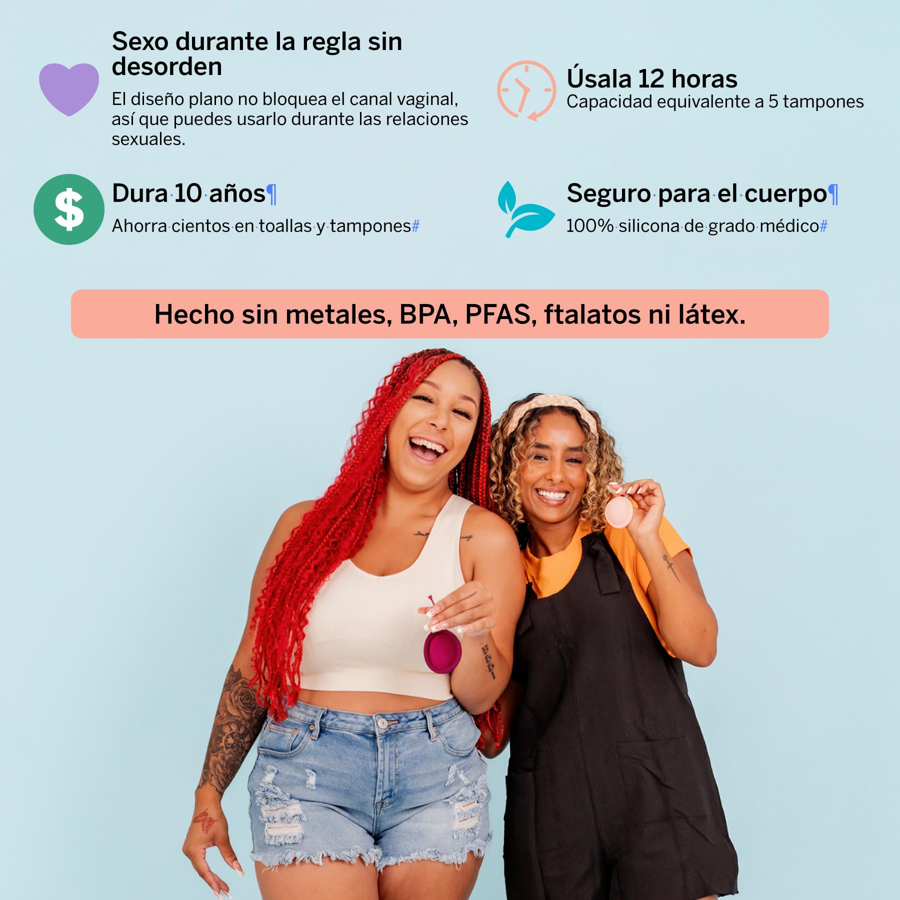 Pixie disco menstrual - Silicona 100% de grado médico - Clasificado n.º1 como el disco reutilizable más suave - Se retira como un tampón - Uso hasta 12 h - Capacidad 7 tampones