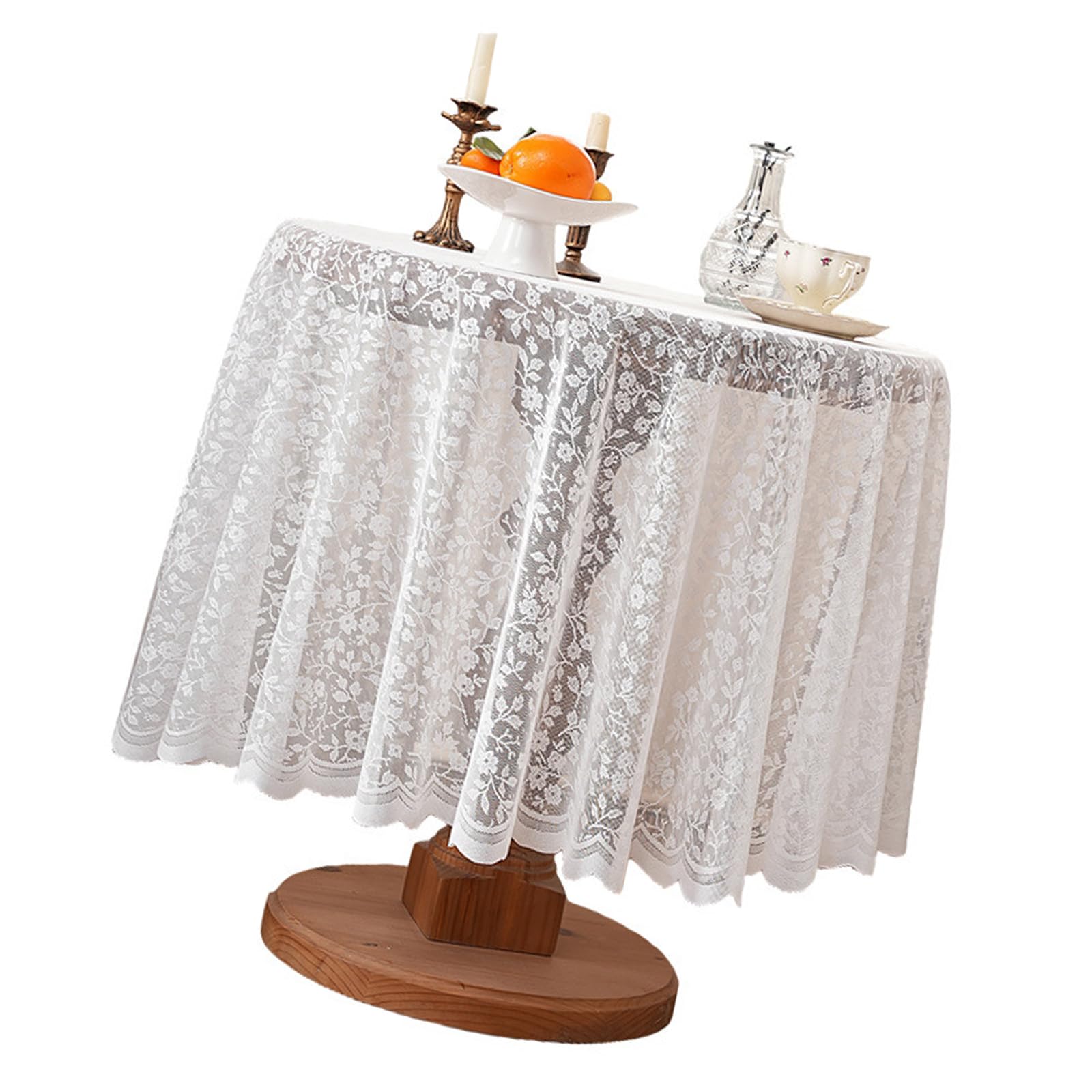 Jazuaiao Floral Lace Tablecloth Scalloped Trim Round Overlay Table Cover Universals for Modern Farmhouses Interior Styling Lace Table Cover