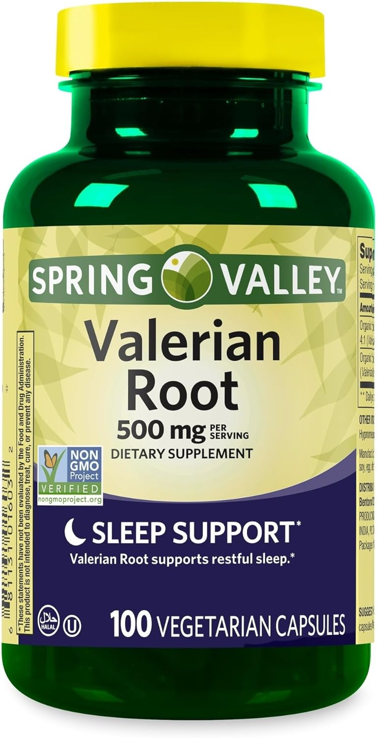 Spring Valley Valerian Root 500mg- Vegan Capsules 100 Ct (Pack of 2), Set by Basket Goods