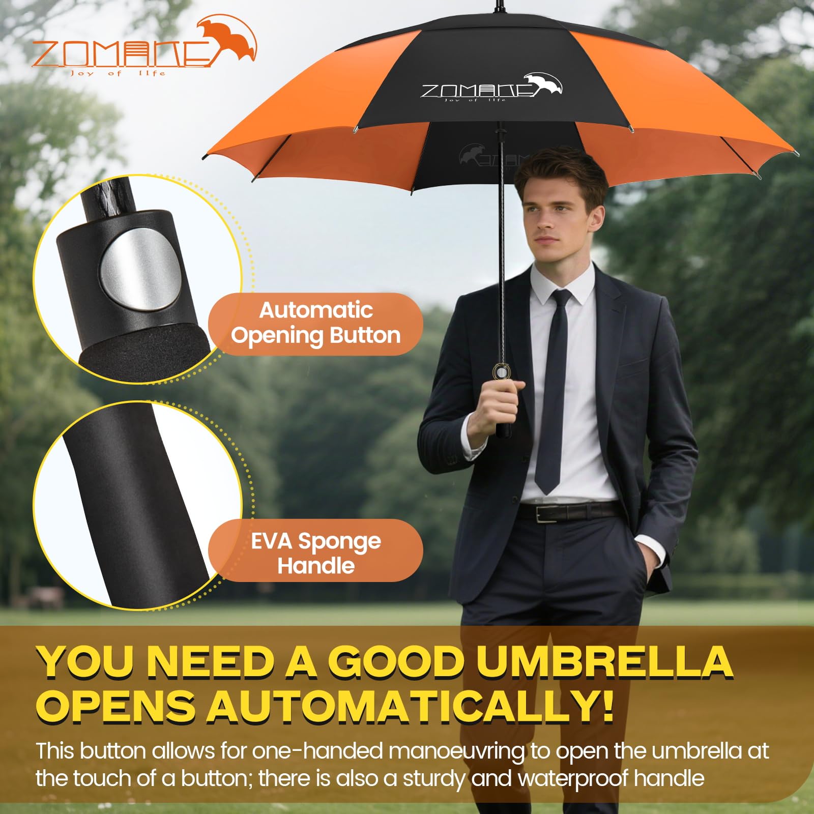 ZOMAKE Ombrello Pioggia 62/68 Inch,XL/XXL Ombrelli Golf Grande Antivento,Ombrella Da Golf Extra Large Con Doppio Baldacchino per Uomo Donna