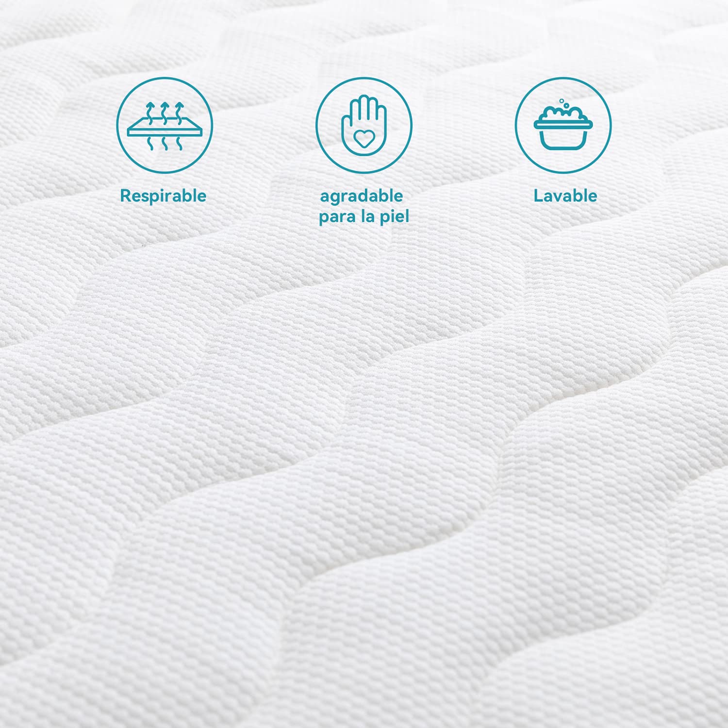 Amazon Basics Colchón de Espuma viscoelástica Topper con memoria con Funda removible y lavable, 135 x 190 cm, 7 cm, Blanco