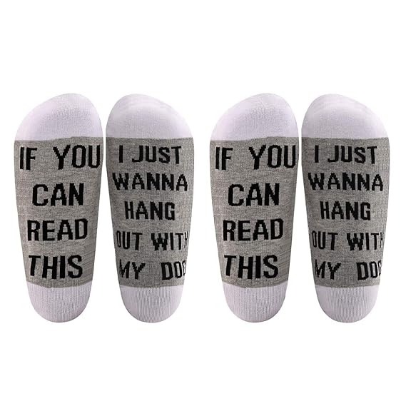 LEVLO Dog Lover Gift Dog Owner Socks Dog Mom Gift If You Can Read This I Just Wanna Hang Out With My Dog Cotton Socks