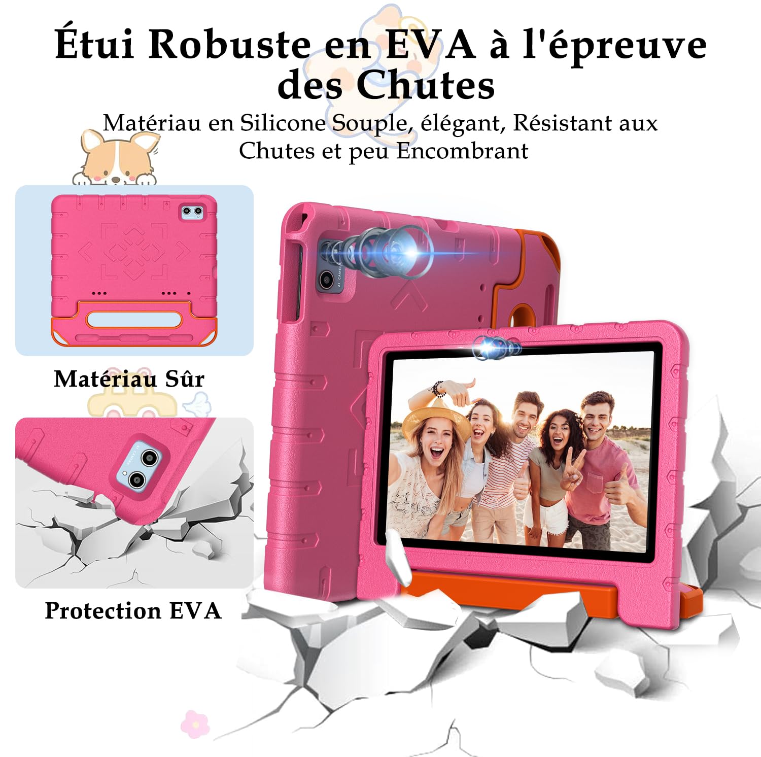 ZIOVO Tablet 10 Pollici Android 14 Tablet Bambini, 20GB RAM+128GB ROM(TF 1TB),WiFi6 Tablet in Offerta, Widevine L1/Octa-Core/BT 5.0/8+5 MP/6000mAh/Tablet per Bambini,Tablet con EVA Caso - Rosa
