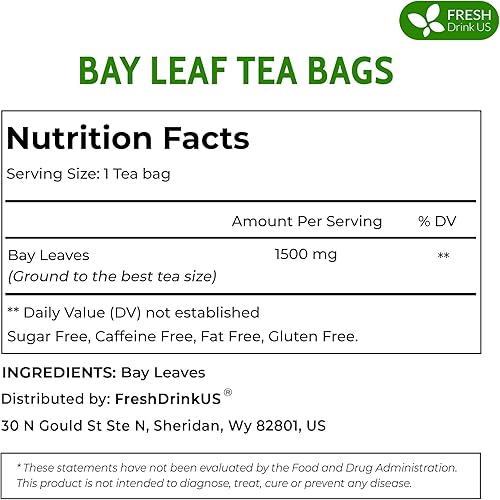 Miniatura 8 de FRESHDRINKUS, 40 bolsas de té de hoja de laurel premium, 100% natural y puro de hojas de laurel. Té de hierbas de laurel de hojas sueltas. Fabricado