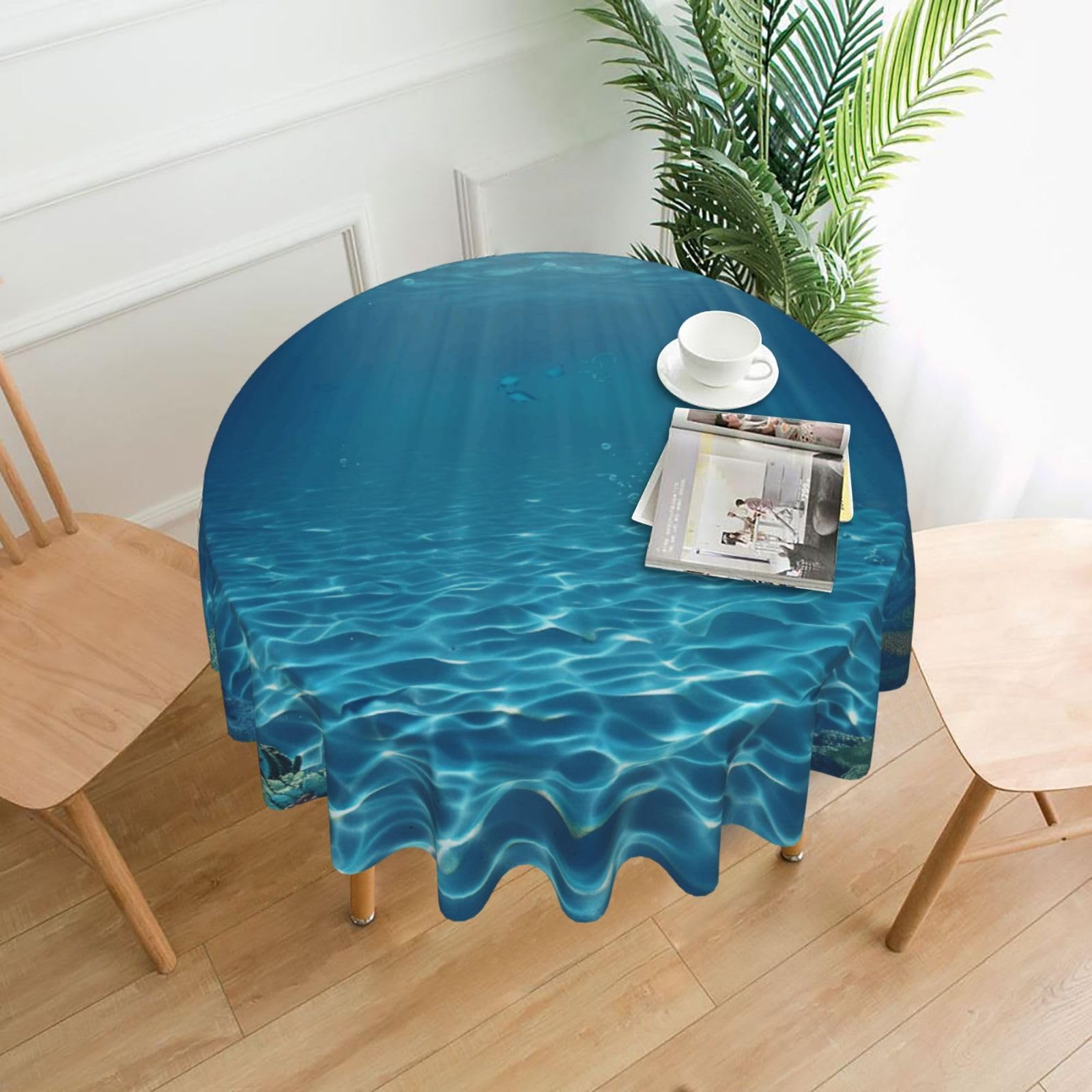 WPKJU Tranquil Underwater Scenery Printed Round Tablecloth 60 in Water Resistant Table Cover Washable Table Cloth for Dining Tables