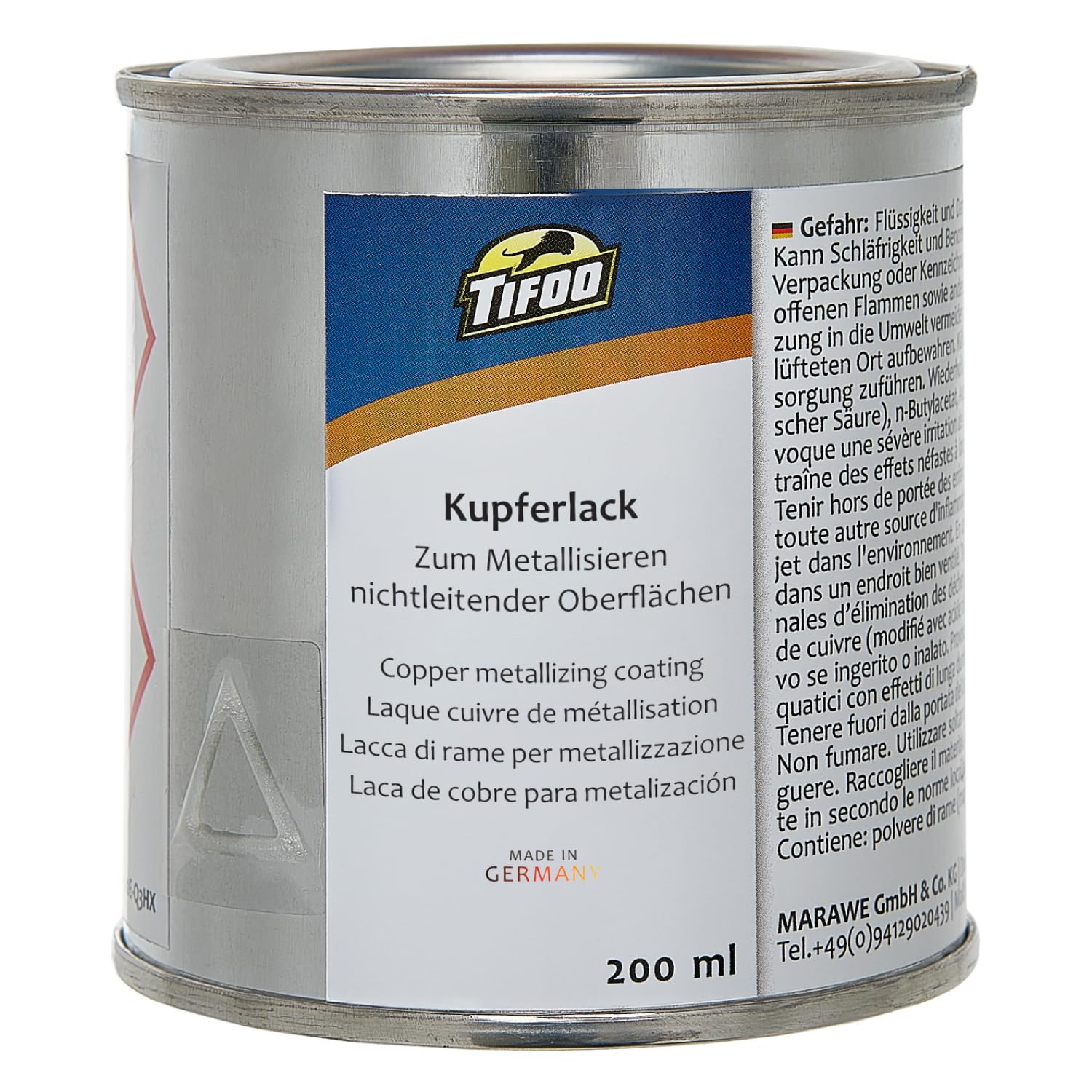 Tifoo Vernice al rame per la metallizzazione di superfici non conduttive (200 ml) – Creazione di uno strato metallico tramite galvanizzazione su stampe 3D - Vernice conduttiva al rame
