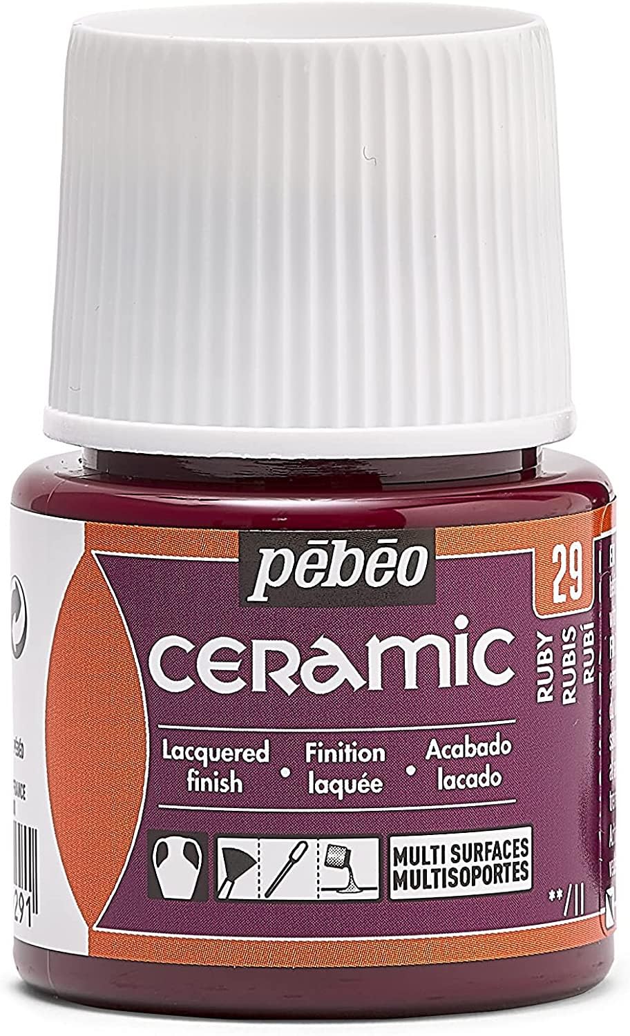 Pebeo - Ceramic - Ruby Opaque Colour for Terracotta, Ceramic and Earthenware - Brilliant Effect - Lacquered Finish - 45 ml