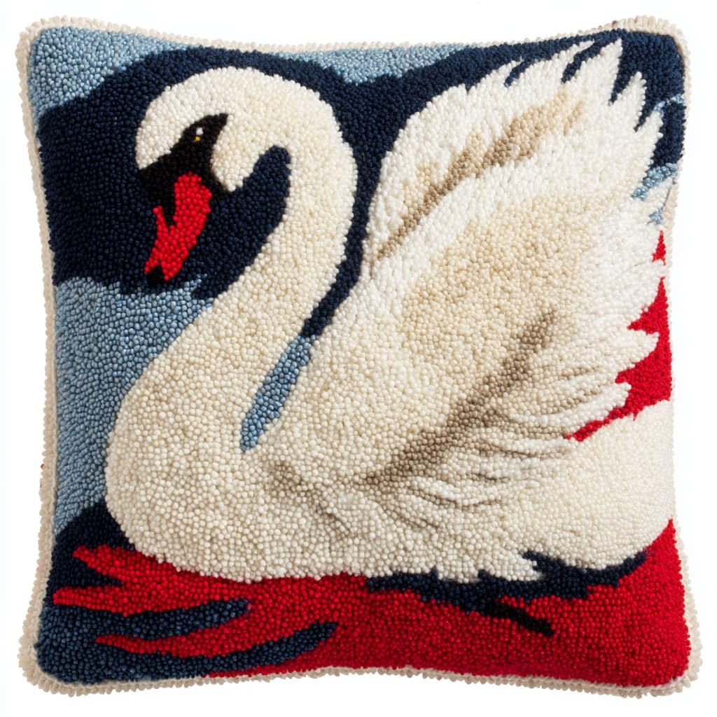 Taxpy DIY Latch Hook Rug Kits, White Swan Latch Hook Cushion Kits Pillowcase Rug Crochet Needlework DIY Needlework Pillow Cover Sofa Cushion 43x43cm