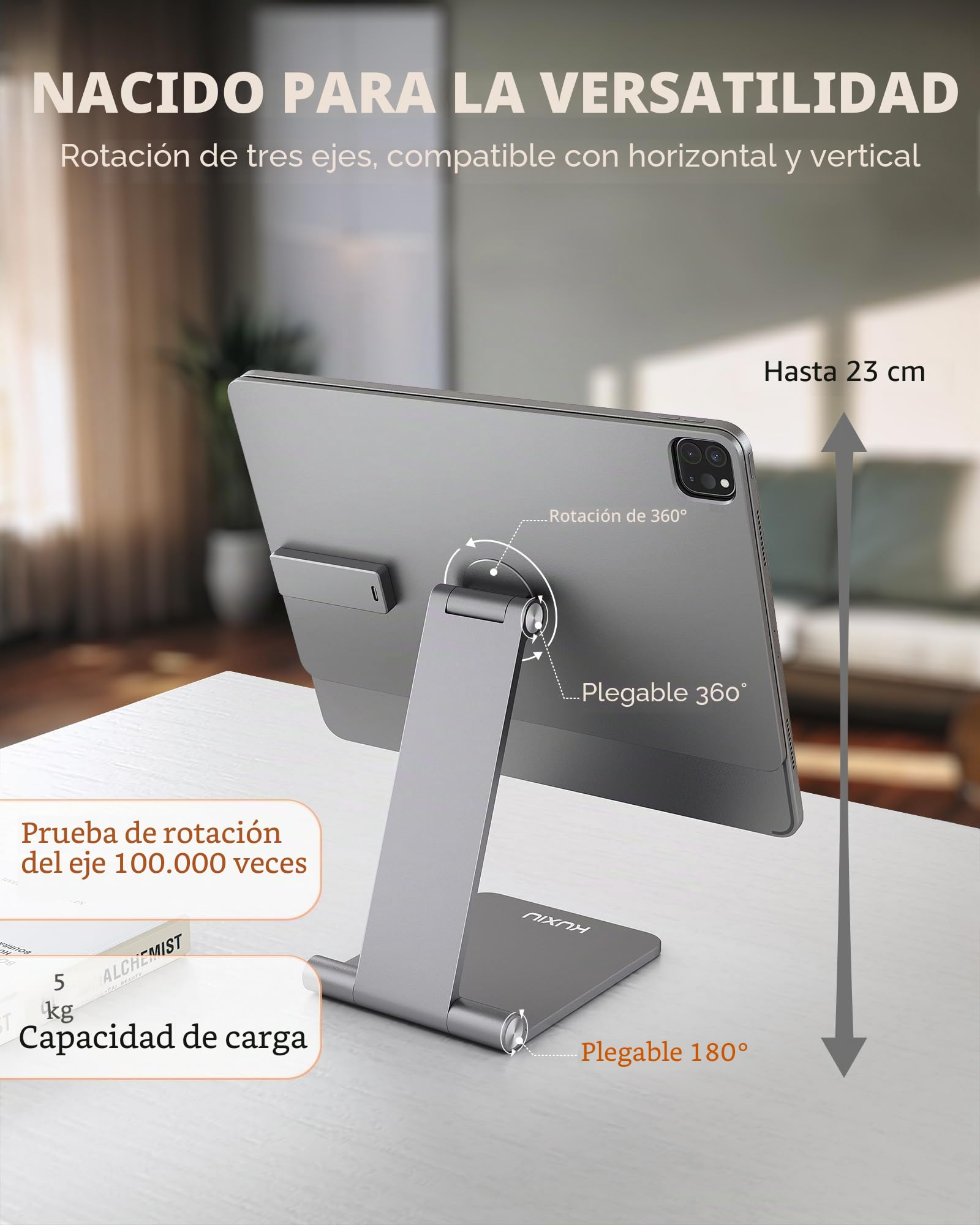 KU XIU X33 PRO MAX Soporte de Carga Inalámbrica Magnética Solo para iPad Pro 11" M4 2024, Soporte de Aluminio Plegable, Soporte Ajustable 360° para Escritorio con Cable USB-C de 1M para iPadPro 11" M4