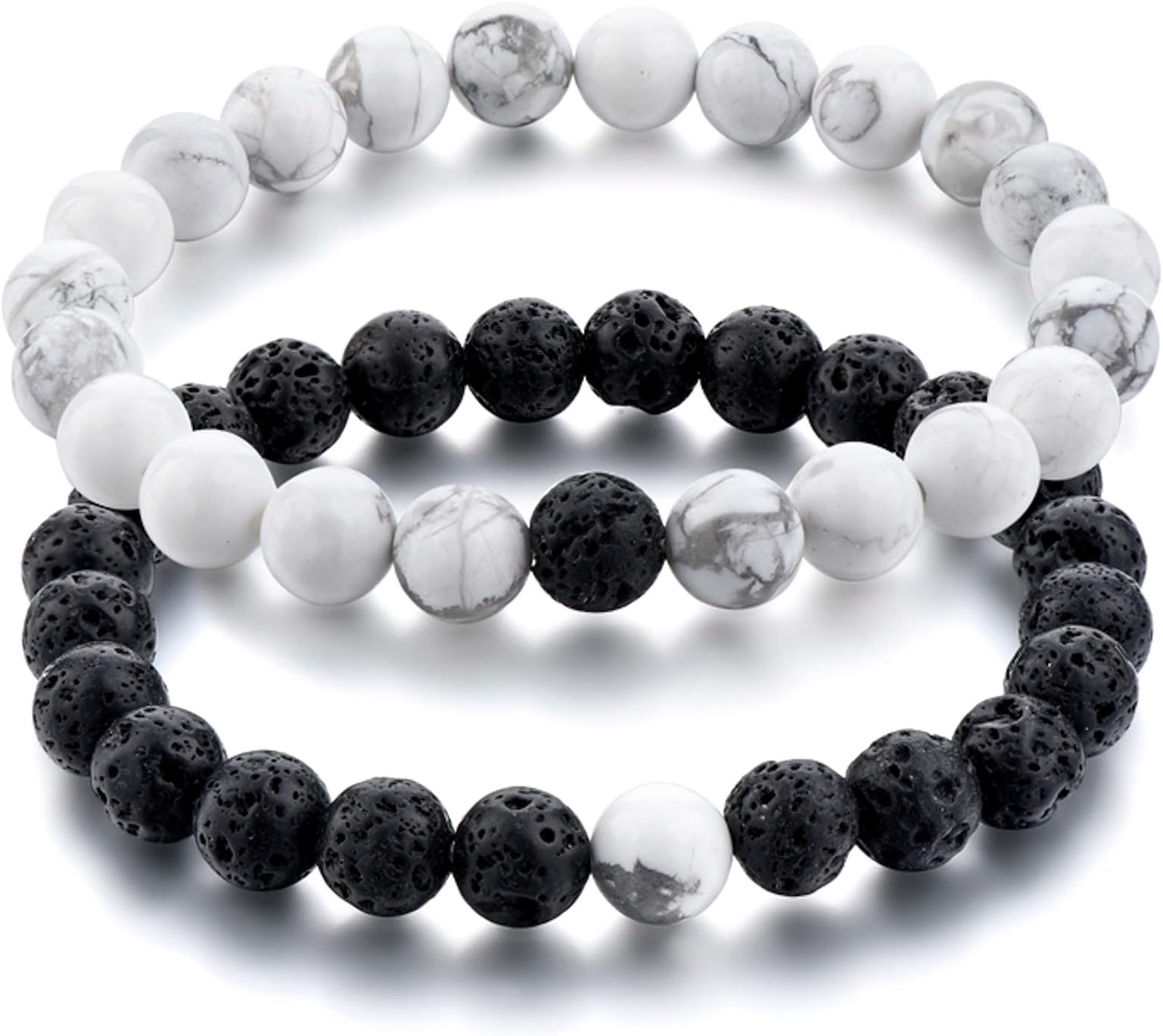Mens Yin-Yang Howlite & Lava Stone Bracelet