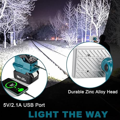 Miniatura 4 de Philophca Luz de 4200LM para Makita 18V batería de iones de litio 40W linterna inalámbrica con puerto USB, cabeza giratoria de 300 grados de