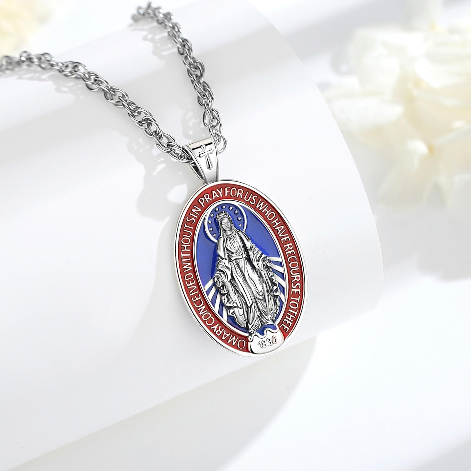 Collar Plata de Ley 925 Medalla de San Benito/Virgen María Medalla Milagrosa/San Cristóbal/Arcángel San Miguel/Crucifijo Cruz de Jesús/Colgante Joyería Regalo para Mujer Hombre