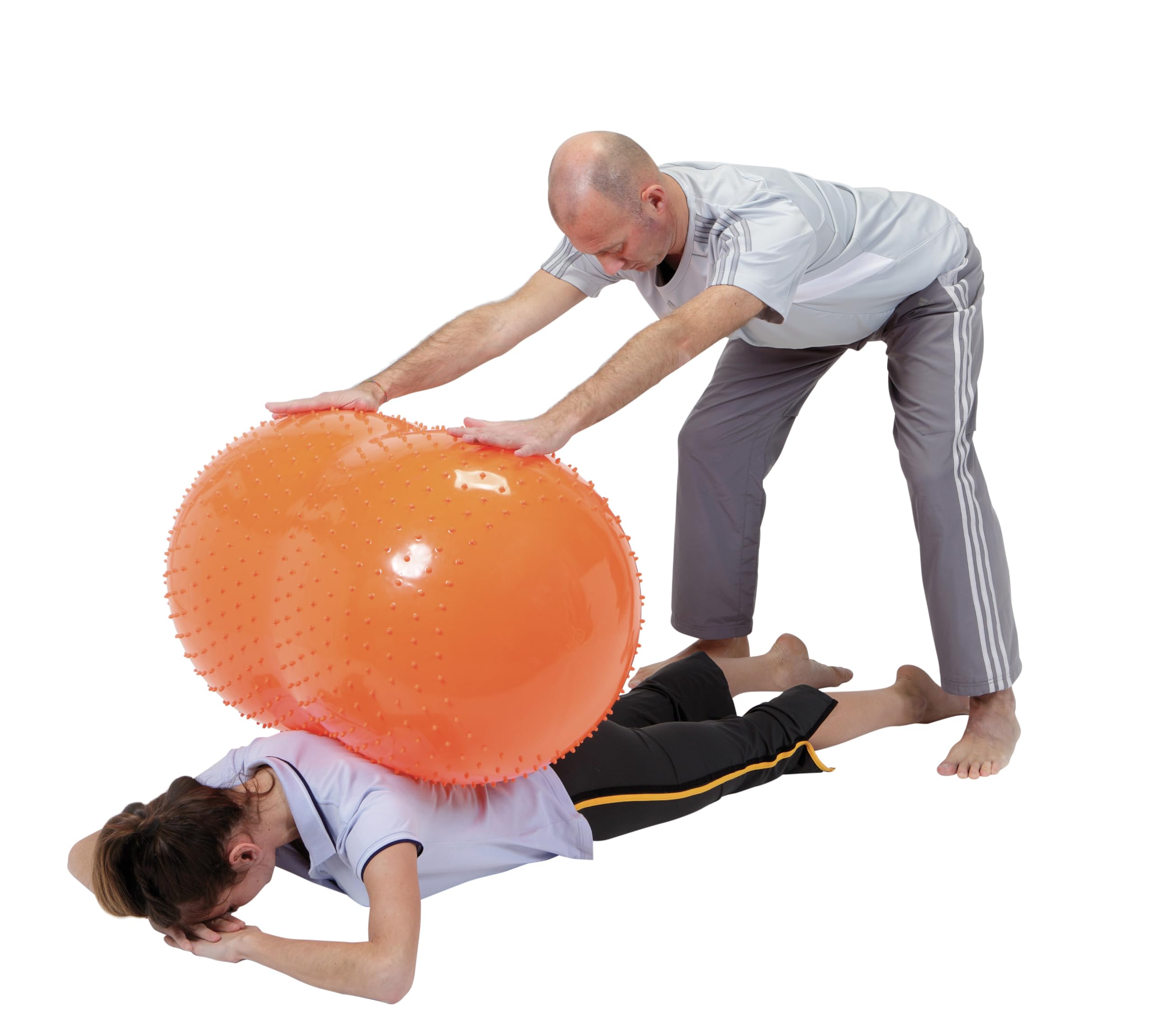 GYMNIC Sens'o'Roll Doppelball max. Ø 50 cm/L 80 cm orange für Physiotherapie und Rehabilitation mit massierenden Noppen, ideal für Gleichgewicht, Beweglichkeit und Tastsinn