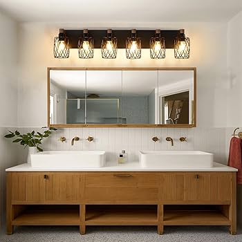 6-Light Farmhouse Vanity Light Fixtures Over Mirror, Black