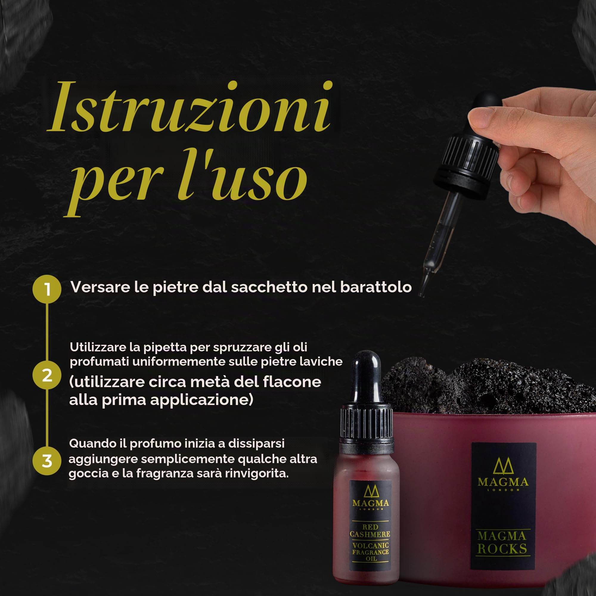 Diffusore di roccia vulcanica - Cashmere rosso - Mandarino frizzante e speziato, Iris dolce in polvere, cremoso e sottile con una base di muschio - Decorazione casa e ufficio