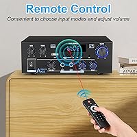 Vista 8 de Romica AK55 Stereo Audio Amplifier, 2 Channel 500W Bluetooth 5.0 Home Theater Power Amplifier with FM, Echo, AUX, USB, SD, MIC, Optical & Coaxial