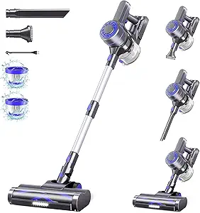 EICOBOT Cordless Vacuum Cleaner, 23Kpa Powerful Suction Vacuum, 6 in 1 Lightweight Cordless Stick Vacuum with 35 Min Runtime Detachable Battery, Cordless Vacuum for Hardwood Floor Pet Hair,SkyGrey