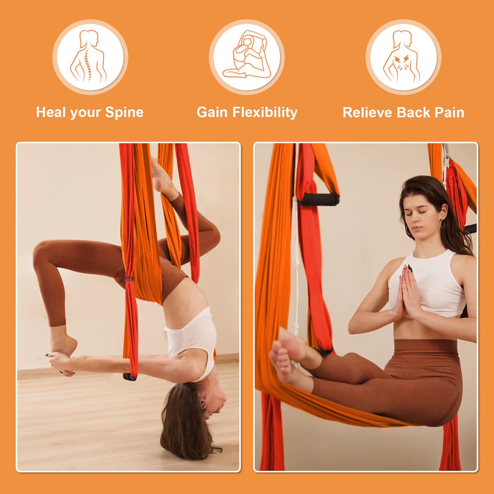 Leogreen Hamac de Yoga Aérien Kits, Balançoire Yoga Inversion Hamac, pour Le Yoga Anti-gravité, Nylon Taffetas, Capacité 300 kg
