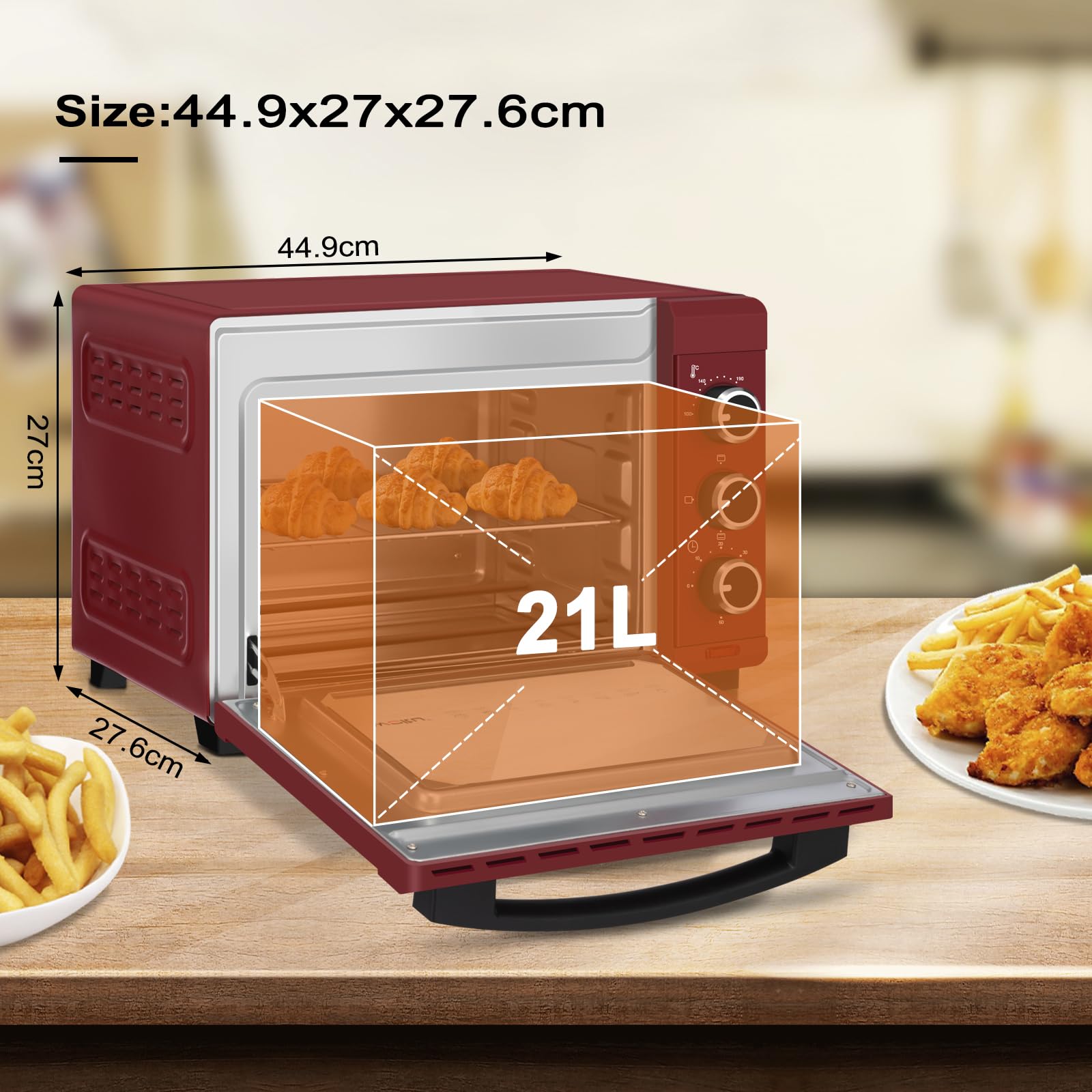 WOLTU Horno Pequeño Sobremesa 21 L 1280 W 100-230℃ Rojo