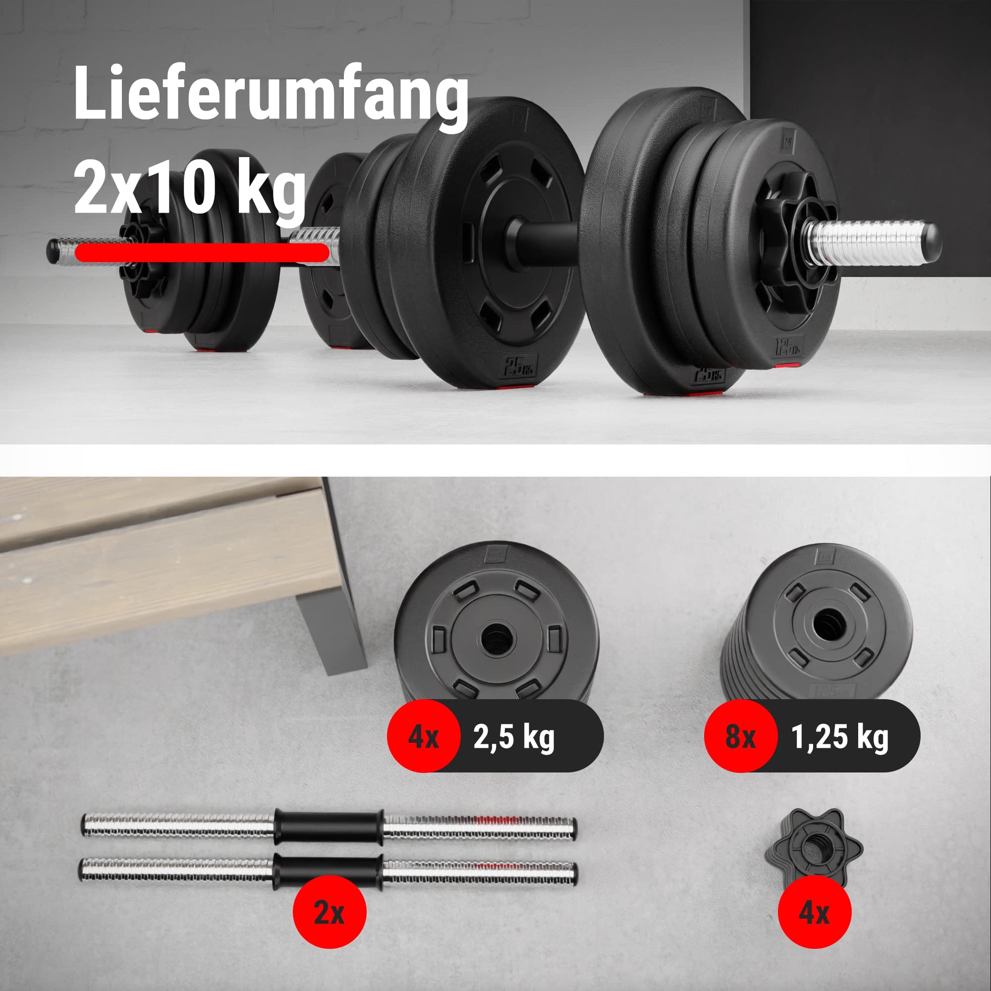 Hop-Sport Kurzhanteln 2er Set - Hanteln Set - Gewichte 20kg / 40kg - Hantelstange 30mm mit Sternverschlüssen, gerändelt