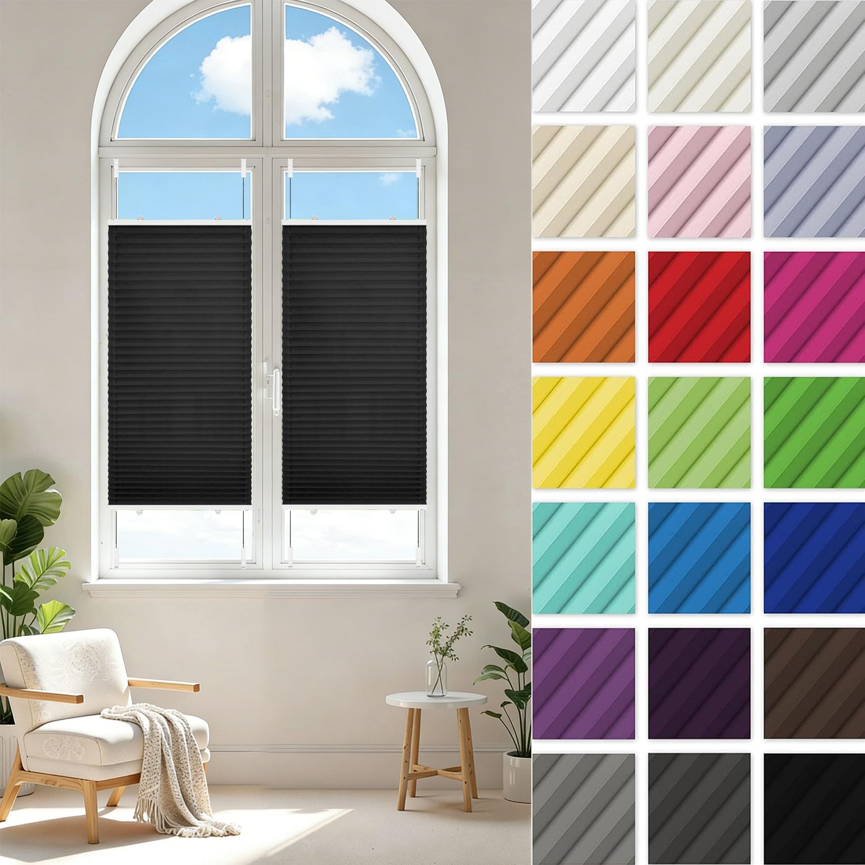 Store Plissé Protection Vie Privée et Solaire sans Perçage Noir