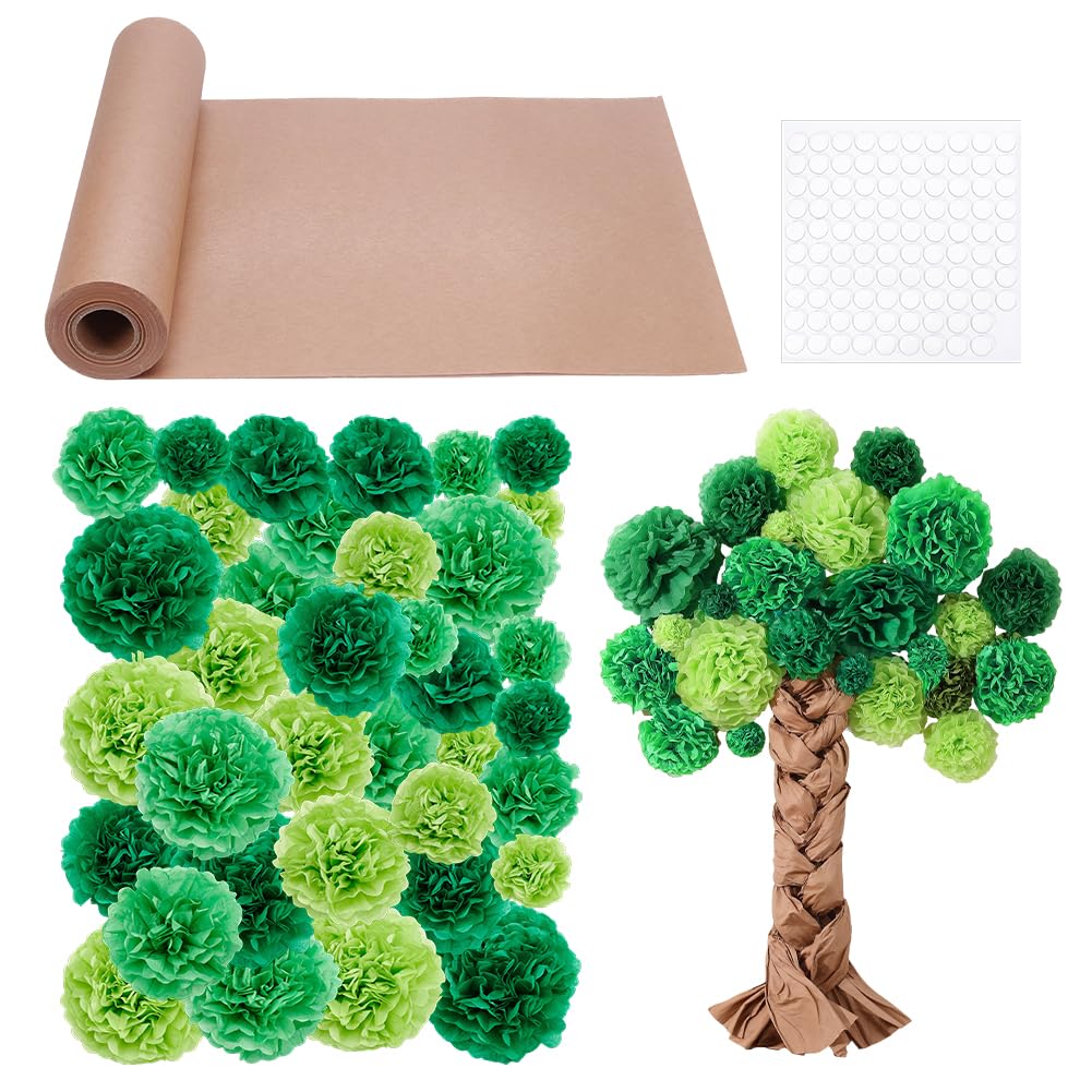 nbeads Ensemble de Tableau D'Affichage Arbre de Classe, Arbre en Carton Vert 3D avec Pompons en Papier Kraft Décoration Murale 3D pour Tableau D'Affichage Idéal pour les Enseignants du Primaire