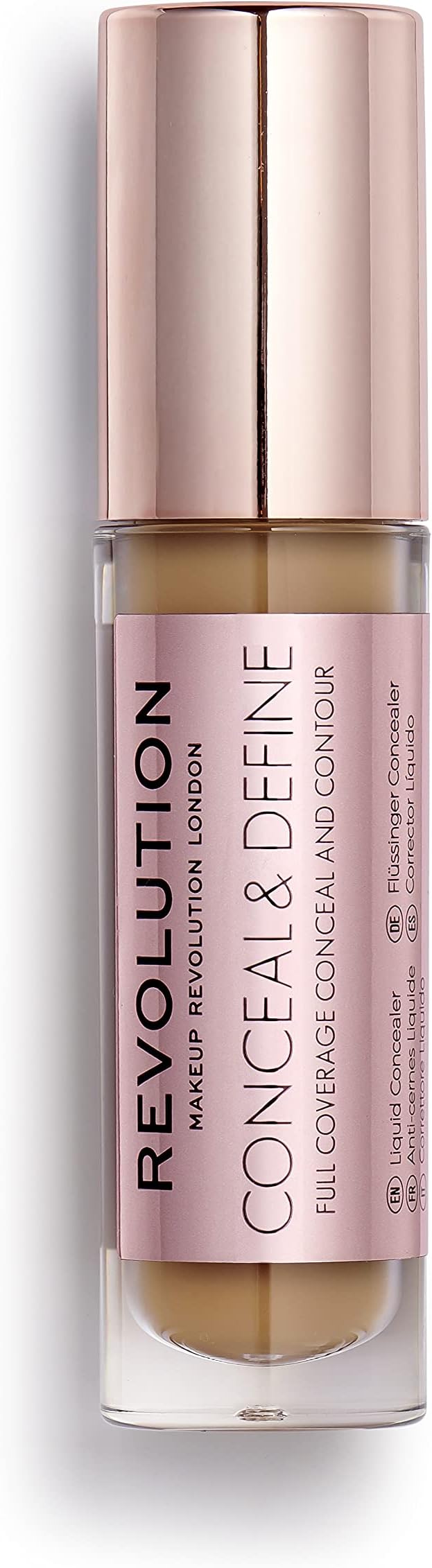 Makeup Revolution Conceal & Define Concealer, Full Coverage Makeup Concealer, Matte Finish & Long Wear, For Medium or Tan Skin Tones, Vegan, C12.5, 4ml