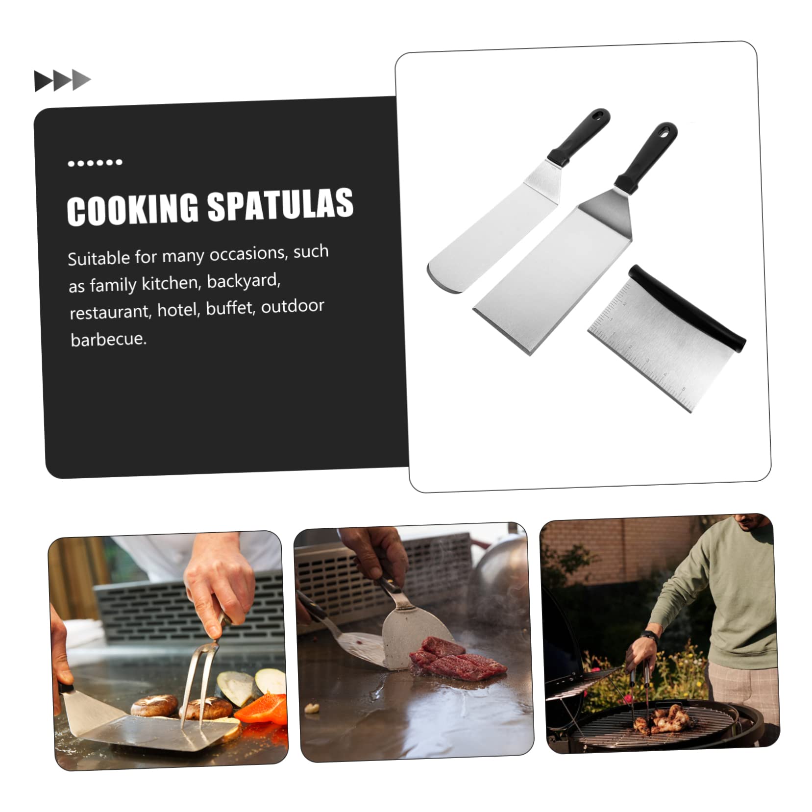 Spatule Cuisine Ustensile Polyvalent en Acier Inoxydable Manche en Pp pour Tourner et Remuer Set 3 Pièces pour Barbecue et Cuisson